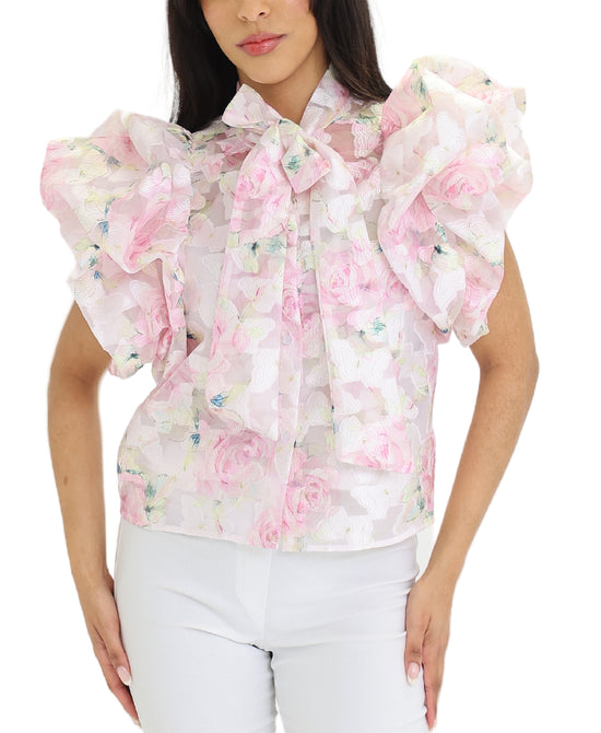 Floral Top w/ Puff Sleeve view 1