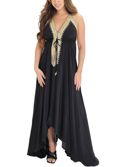 Solid Halter Dress w/ Beads view 1