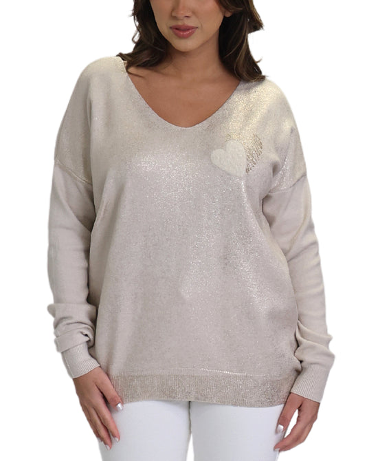 Gold Foil Sweater w/ Hearts view 1