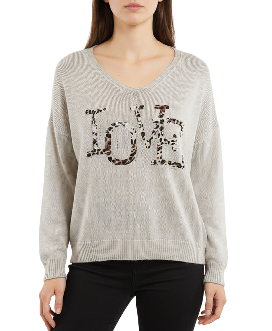 "Love" Knit Top w/ Leopard Sequin view