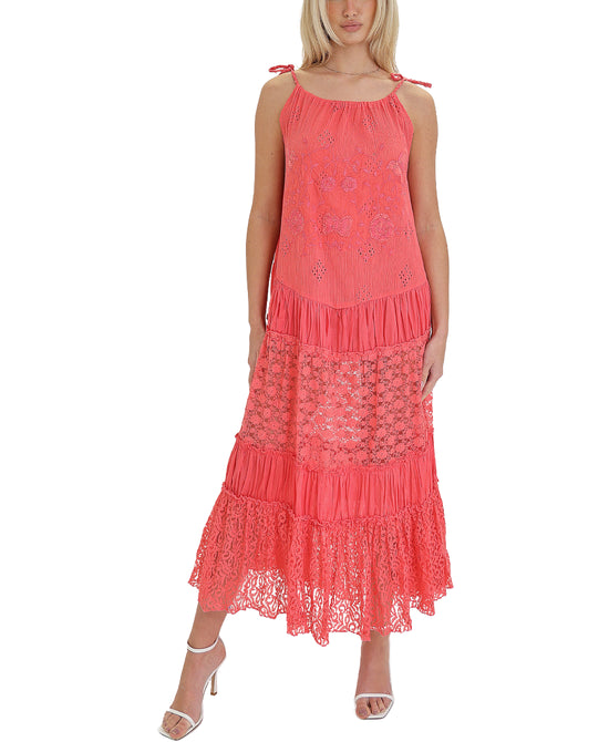 Embroidered Tiered Lace Maxi Dress view 1