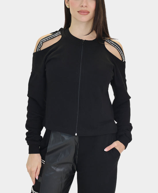 Cold Shoulder Sweatshirt w/ Bead Details view