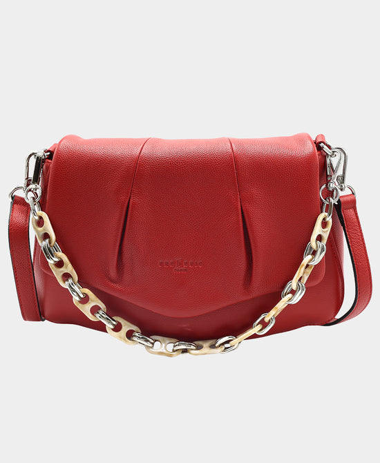 Leather Pleated Crossbody Bag w/ Chain Detail view