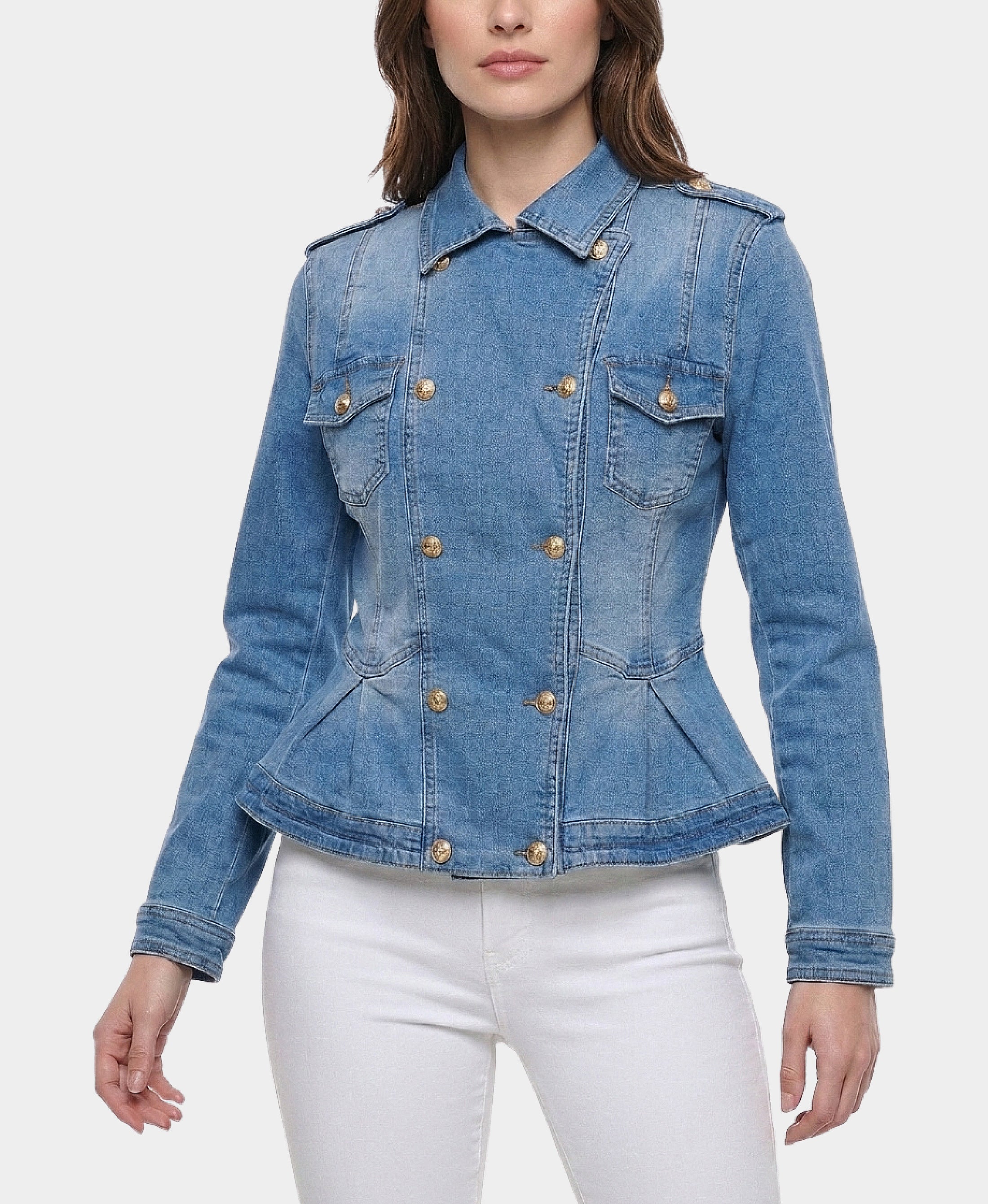 Peplum Denim Jacket w/ Gold Buttons – FOX'S - Online