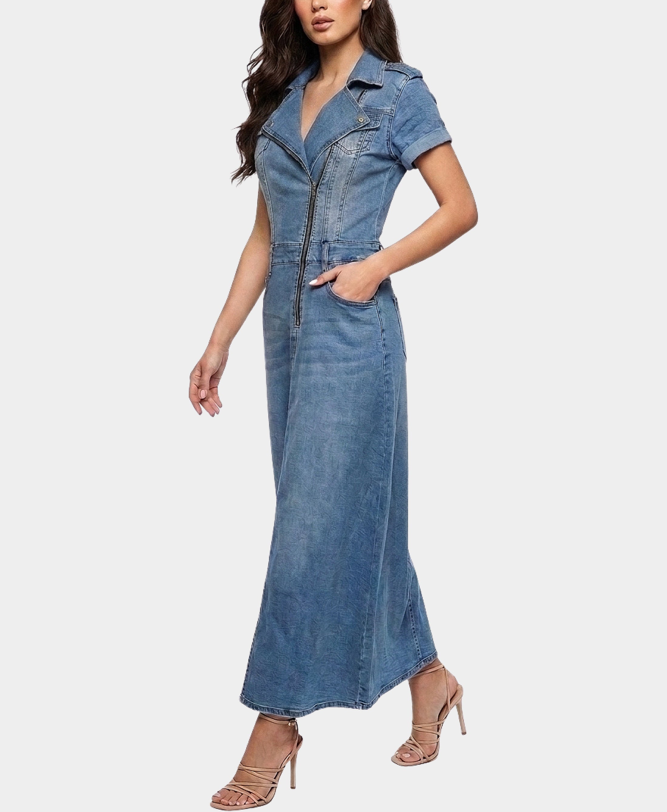 Denim Dress w/ Asymmetrical Zipper – FOX'S - Online