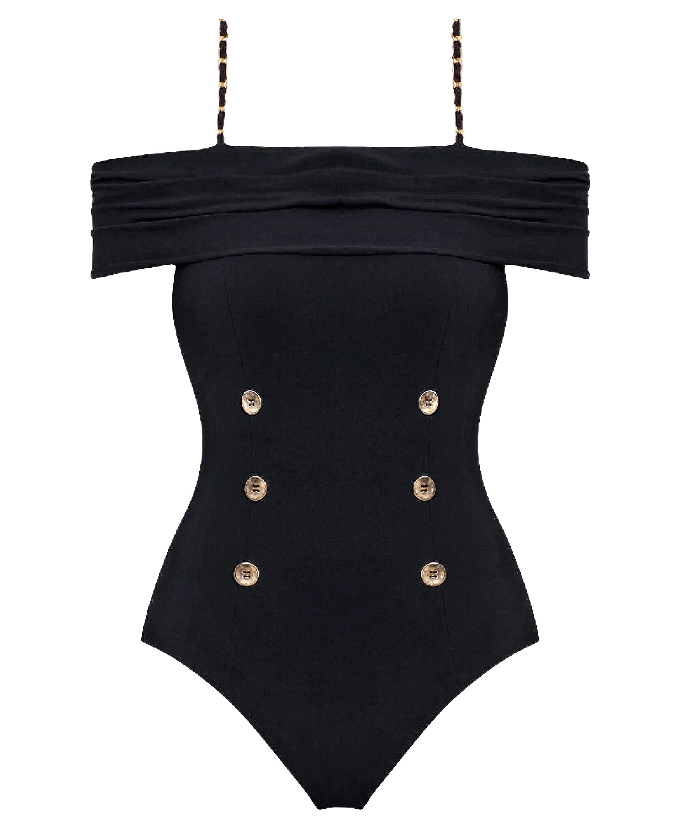 【THE MOZZ】Cube button V-neck one piece Beyond Control Button-Front V-Neck One-Piece Swimsuit on