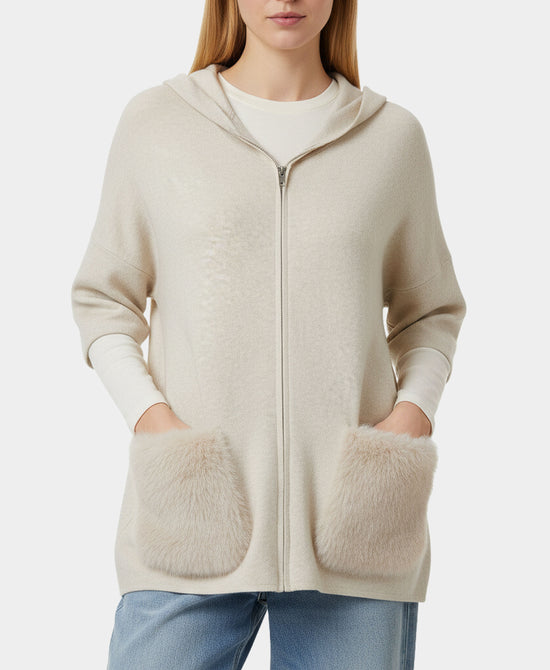 Hooded Sweater Jacket w/ Faux Fur Pockets view