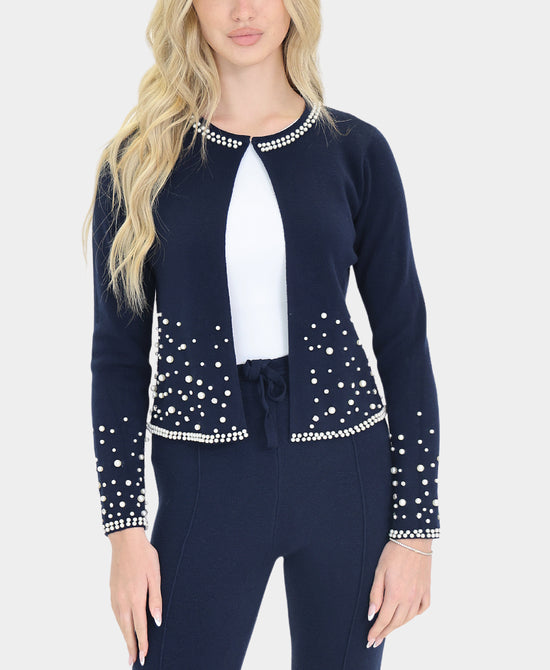Cardigan Sweater w/ Pearls & Rhinestones view