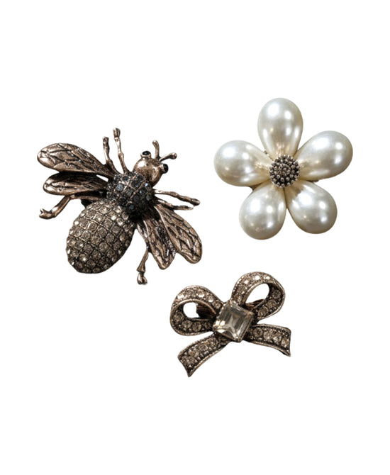 Set Of 3 Bee & Bow Brooches view
