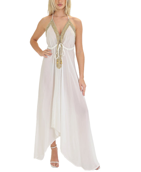 Solid Halter Dress w/ Beads view 1