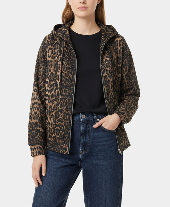 Leopard Print Allover Crystal Hoodie view