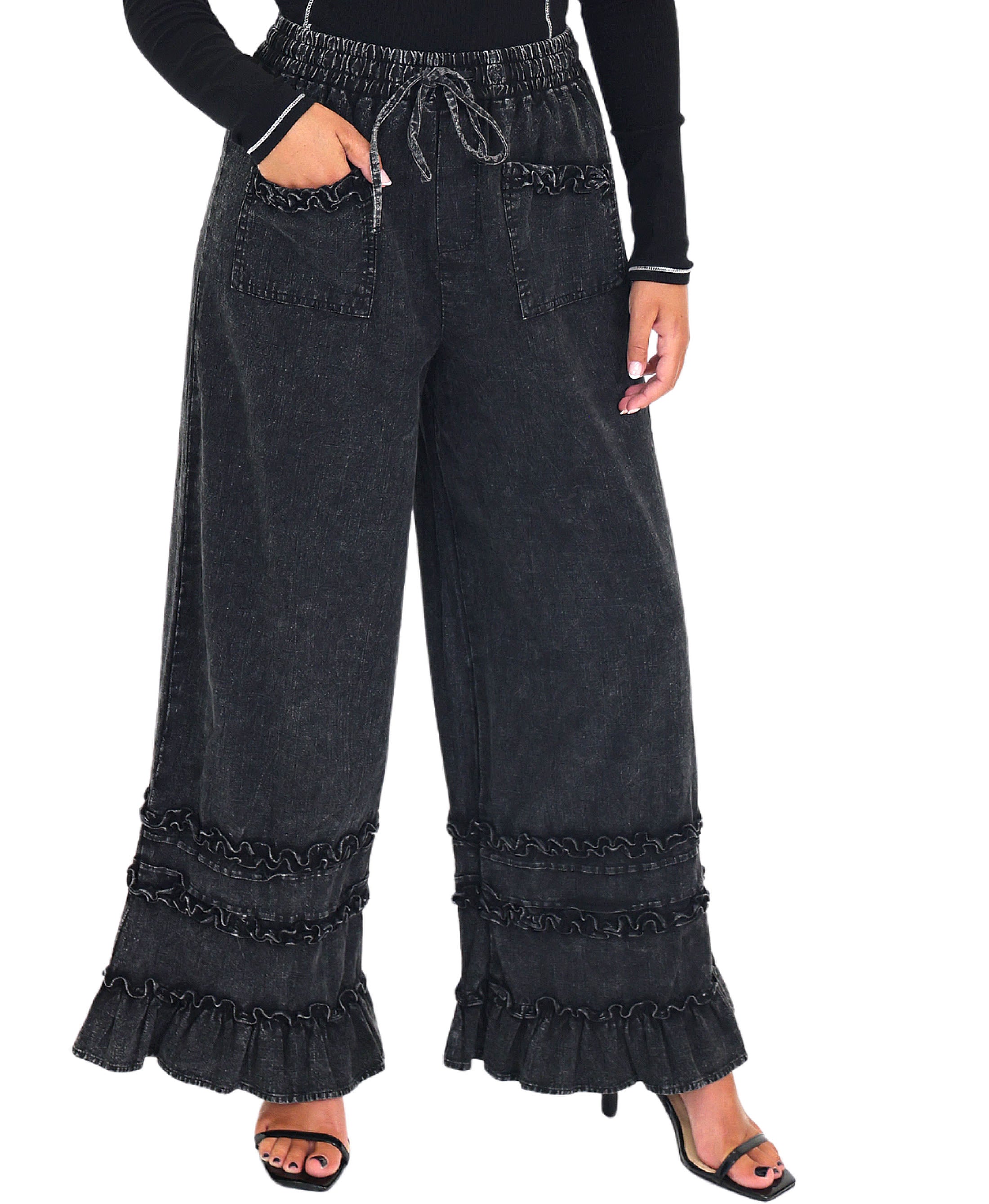 ゆい　eaphi RUFFLE DETAIL DENIM PANTS RUFFLE DETAIL DENIM PANTS