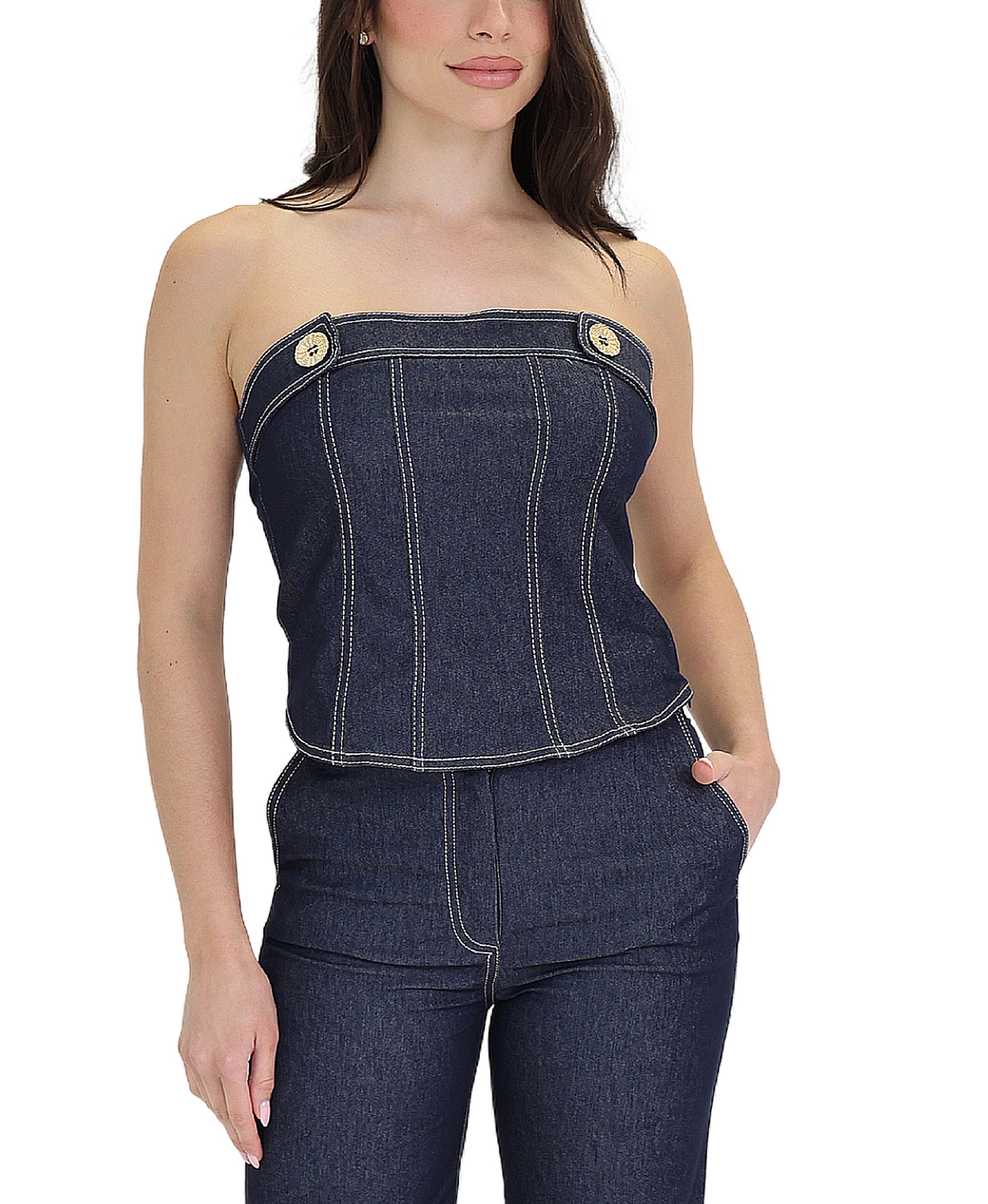【HYKE】 DENIM STRAPLESS TOP DENIM STRAPLESS TOP-デニムストラップレストップ-HYKE（ハイク