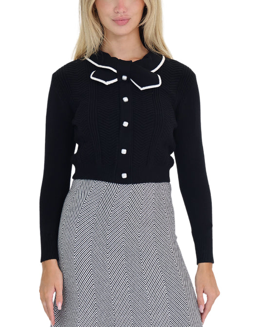 Chevron Knit Sweater w/ Pearl Accents view
