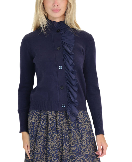 Ruffle Trim Cardigan Sweater view