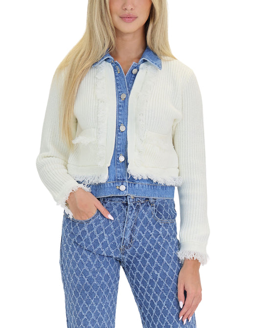 Ribbed Cardigan w/ Denim Trim view