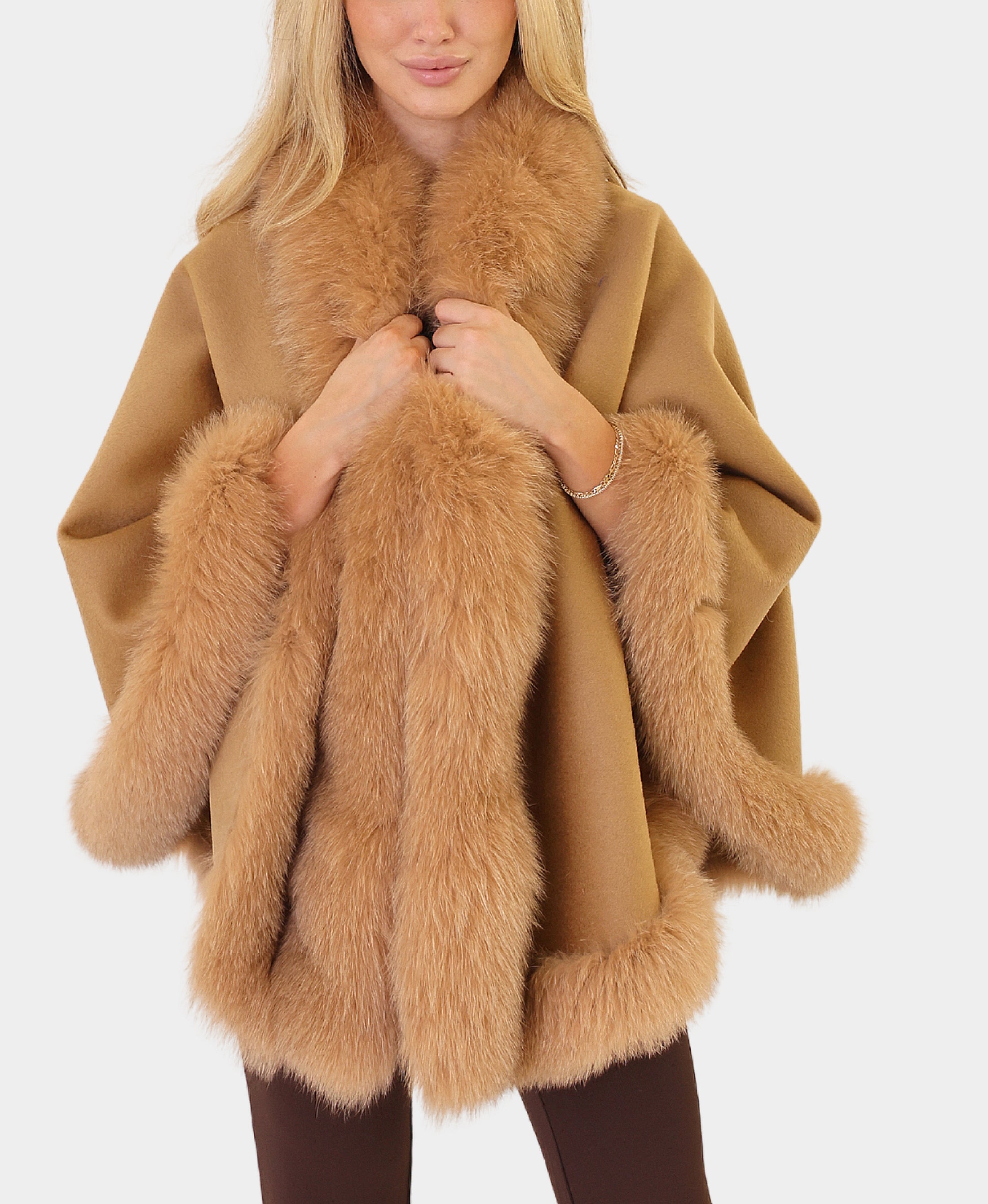 Cashmere Blend Cape w/ Fox Fur Trim – FOX'S - Online