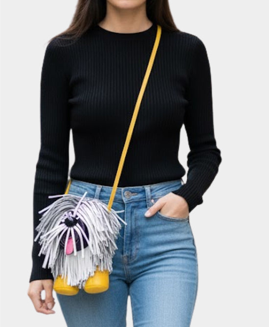 Faux Leather Fringe Dog Crossbody Bag view