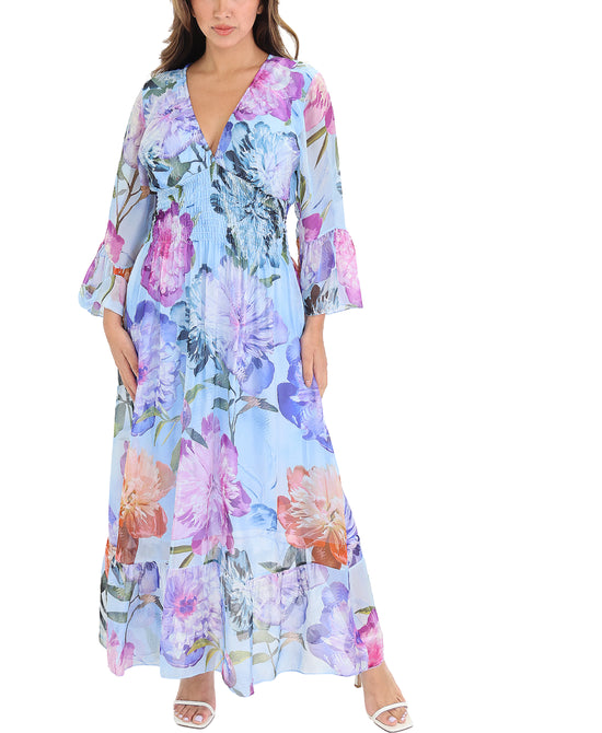 Silk Floral Print Maxi Dress view 1