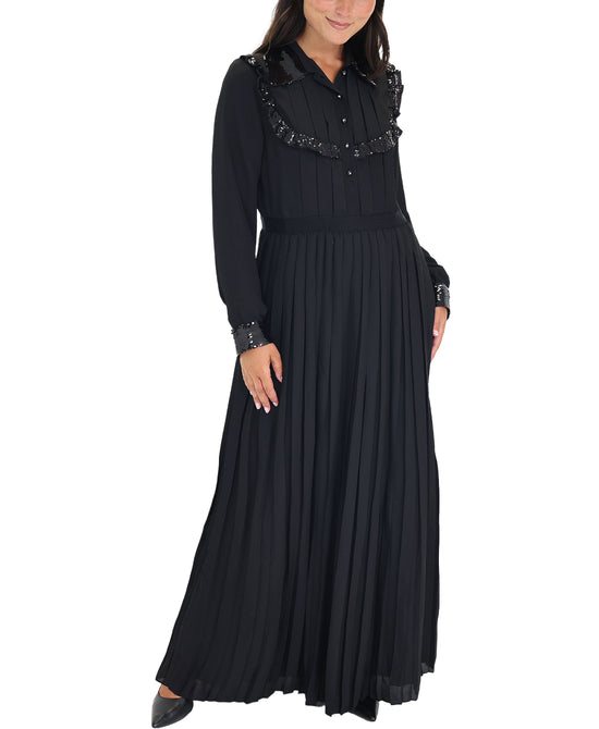 Pleated Maxi Dress w/ Sequins view