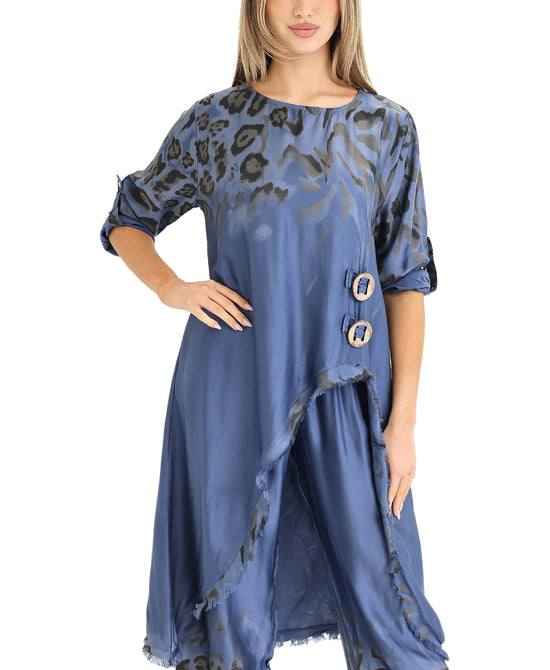 Satin Leopard Print Asymmetrical Tunic view