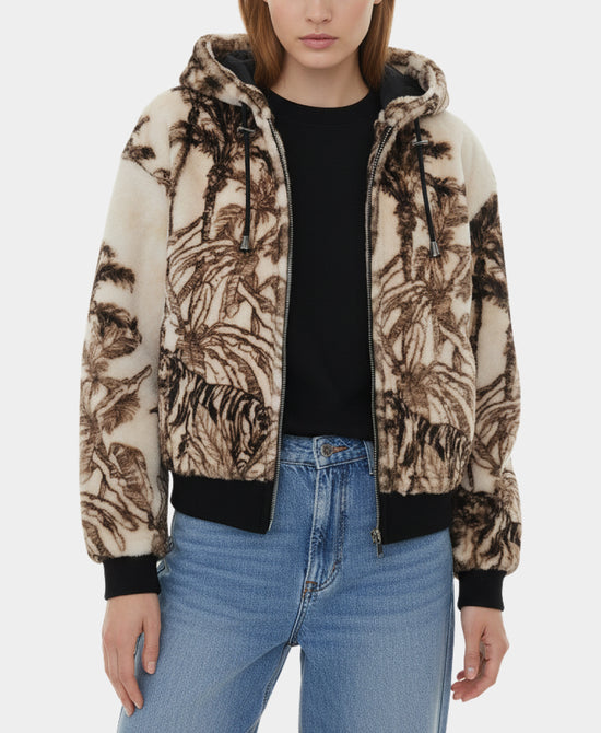 Printed Shearling Jacket w/ Hood view