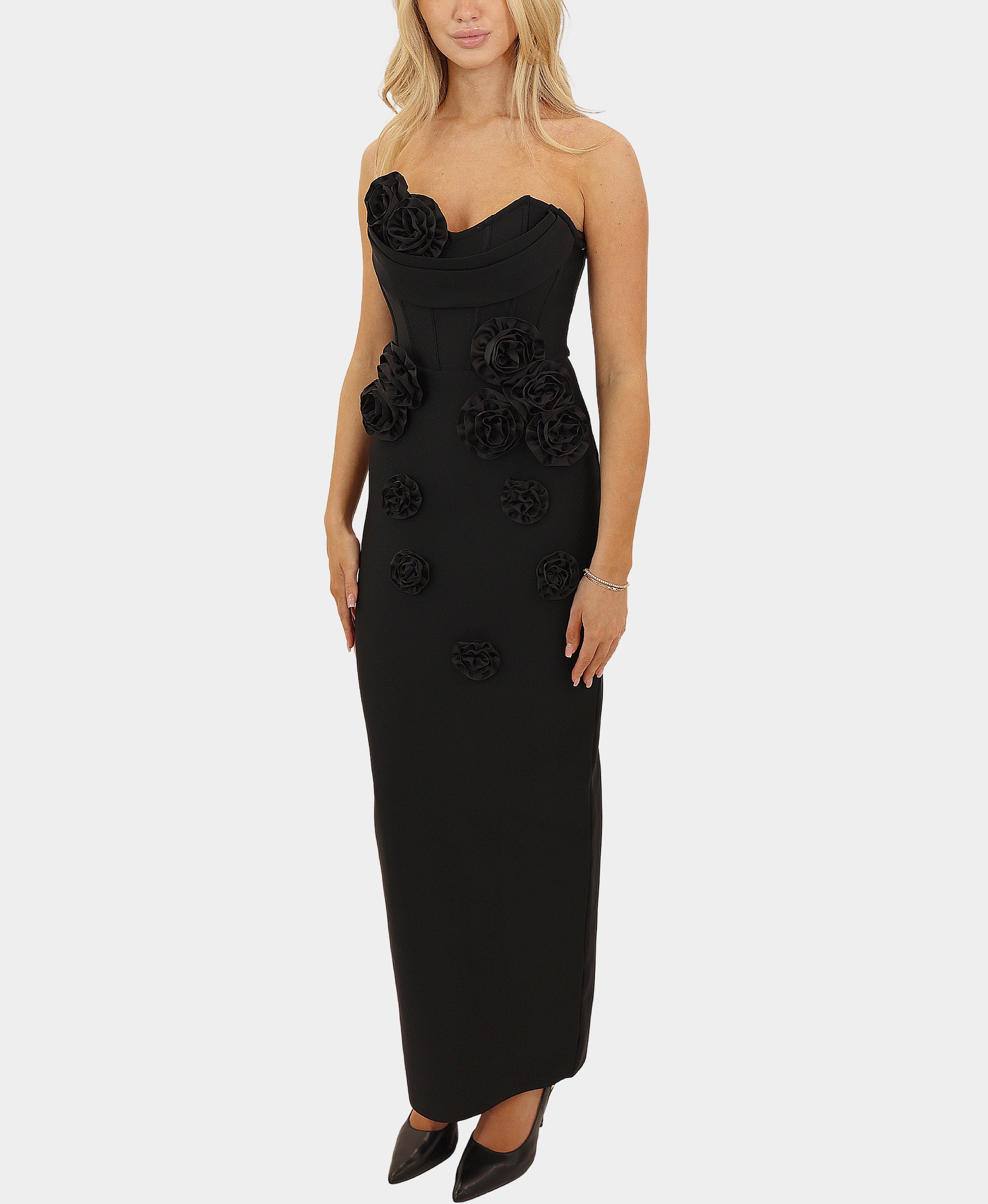 Bodycon Maxi Dress w/ Rosettes – FOX'S