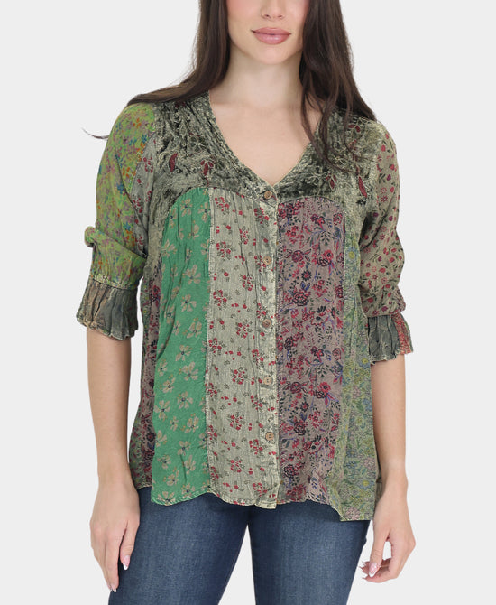 Mixed Media Patchwork Blouse view
