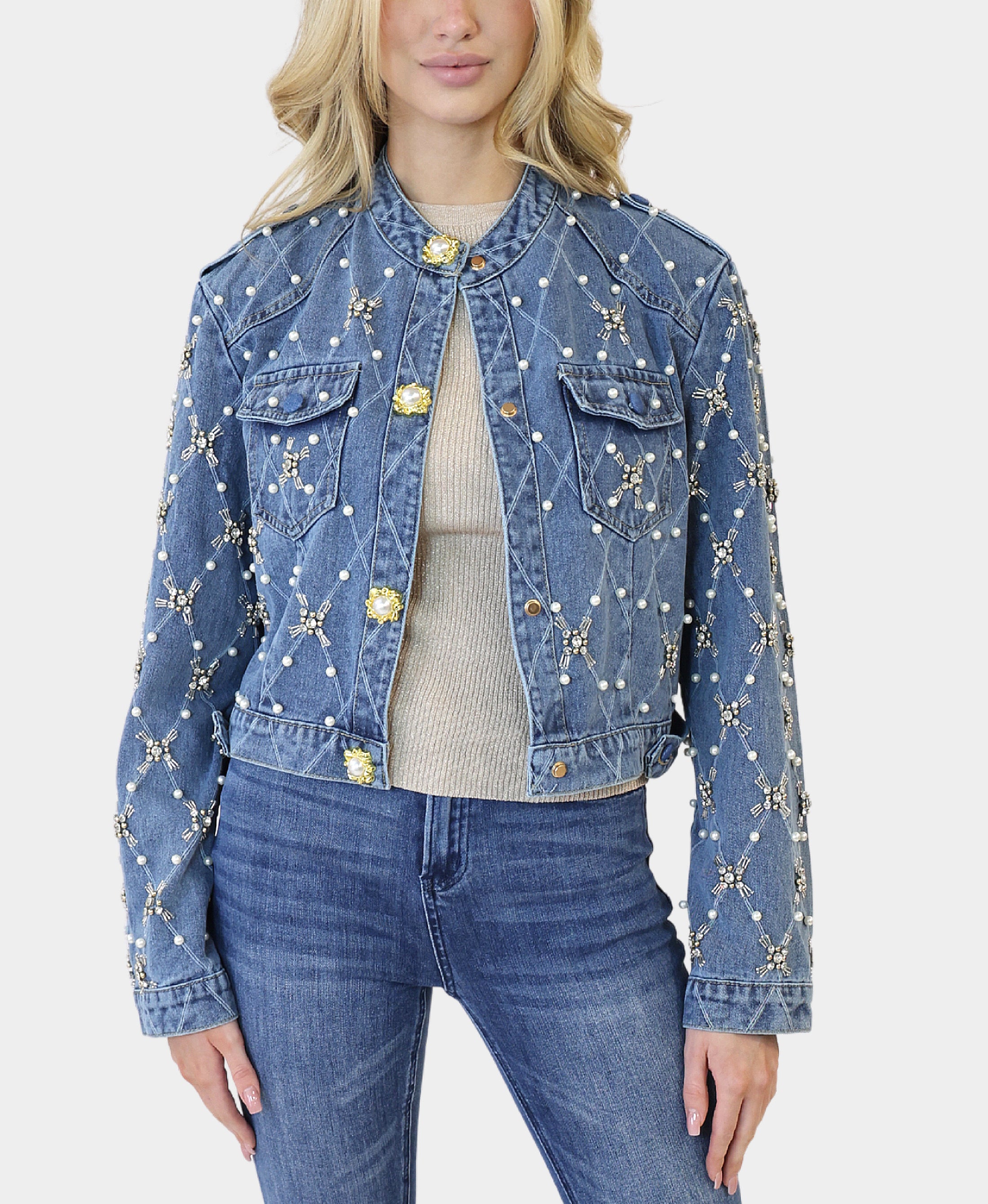 Embellished Denim Jacket – FOX'S - Online