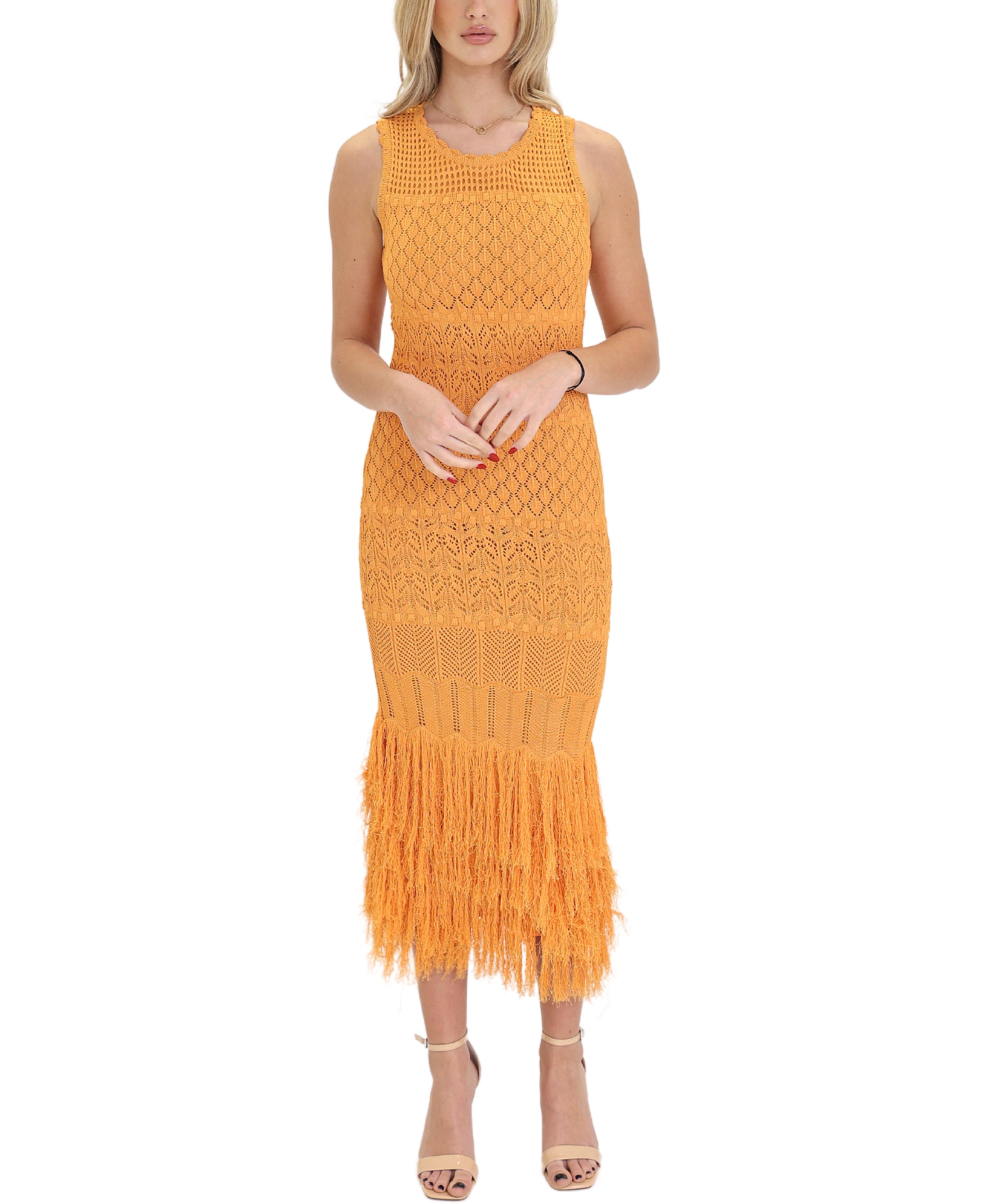 Crochet Knit Dress w/ Feather Trim – FOX'S - Online