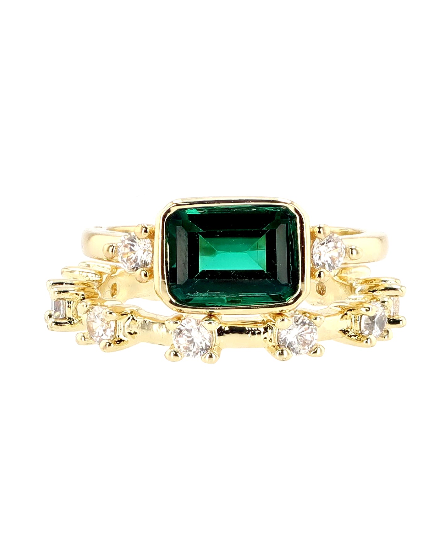 Emerald Green CZ Stacking Rings- 2 Pc Set view 1