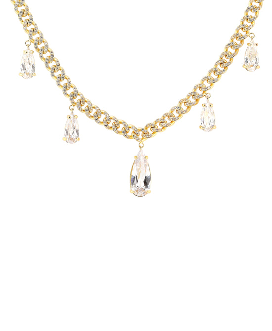 Pave CZ Cuban Necklace w/ Drop Pear CZ view