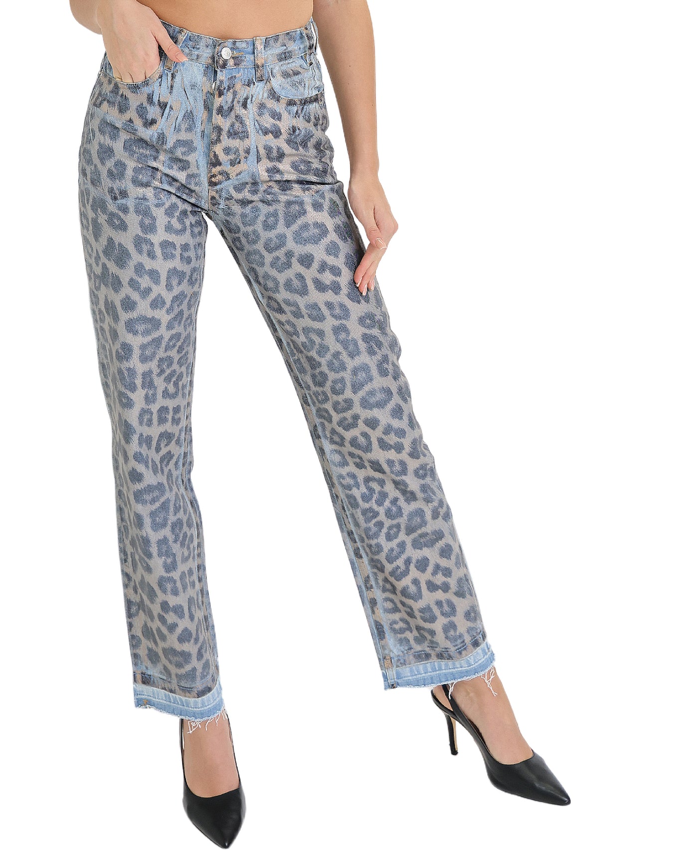 Leopard Print Denim Pants view 1