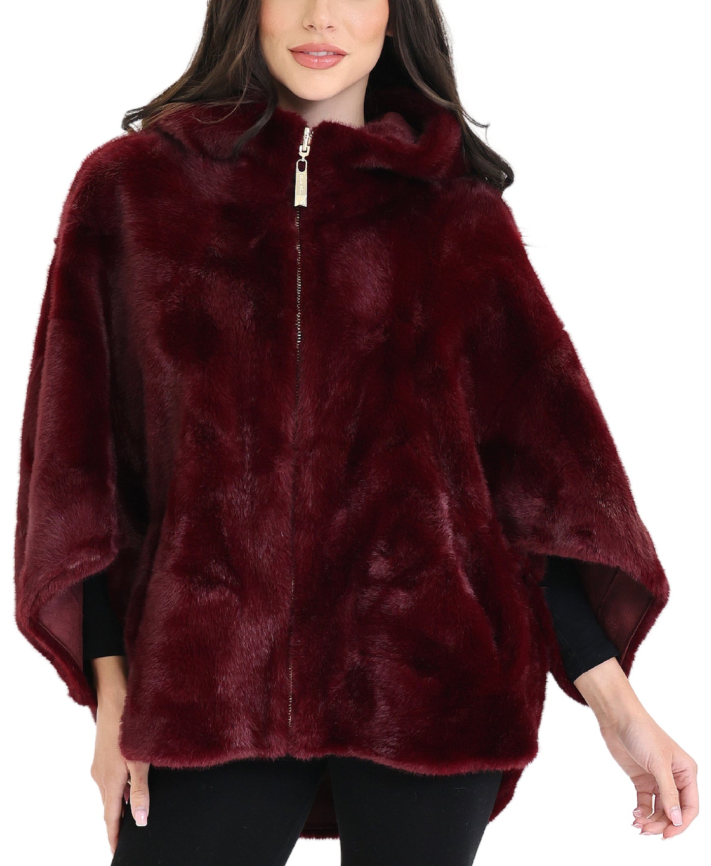 Reversible Faux Fur & Faux Suede Cape w/ Hood view 1