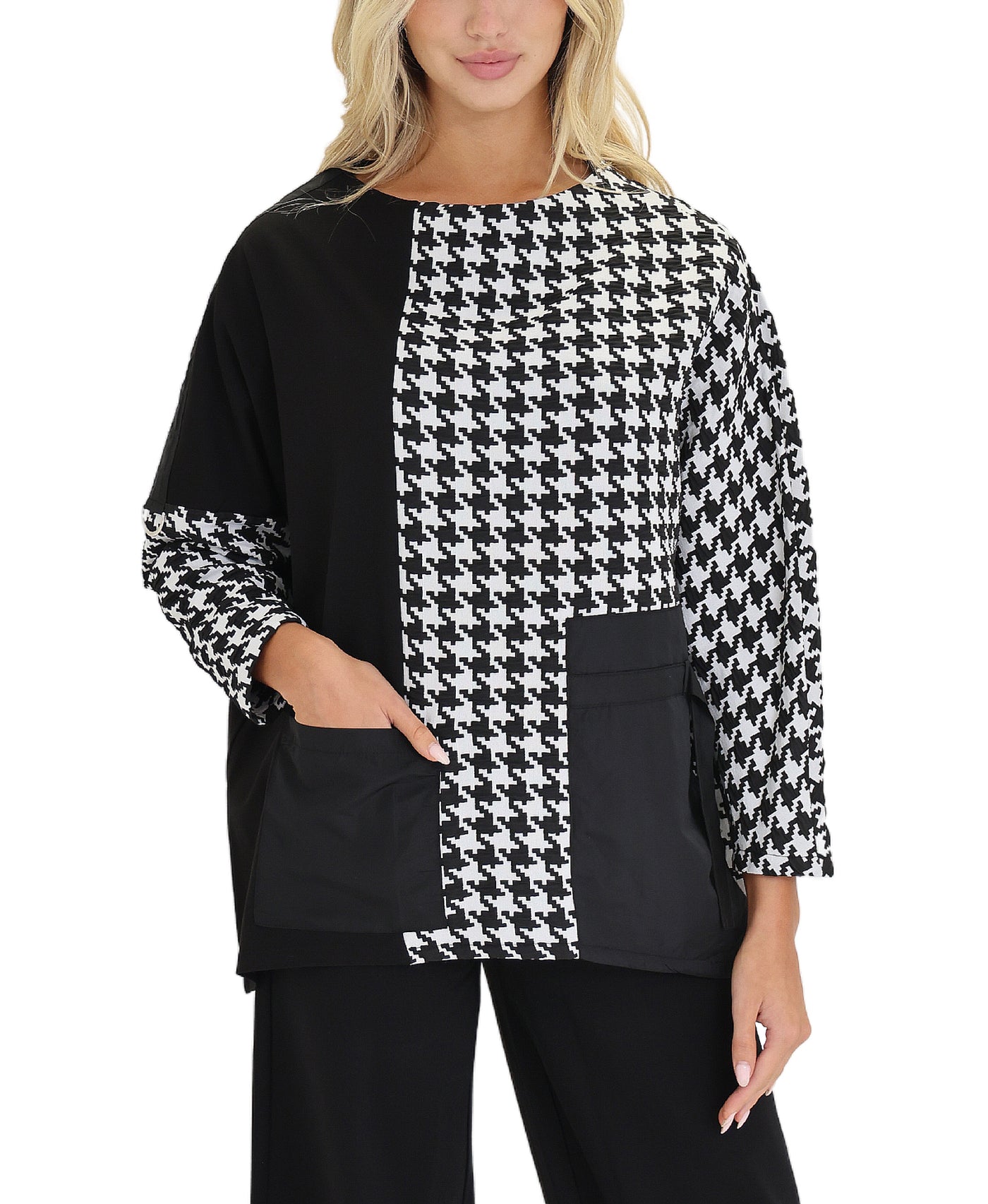 Houndstooth Colorblock Top view 1