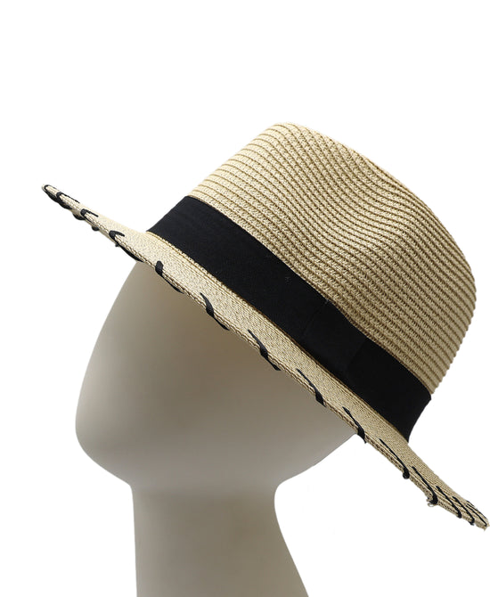 Fedora Hat w/ Whipstitch & Ribbon Detail view 