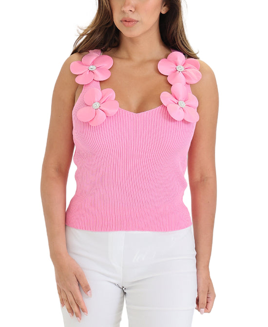 Ribbed Top w/ Flowers view 1