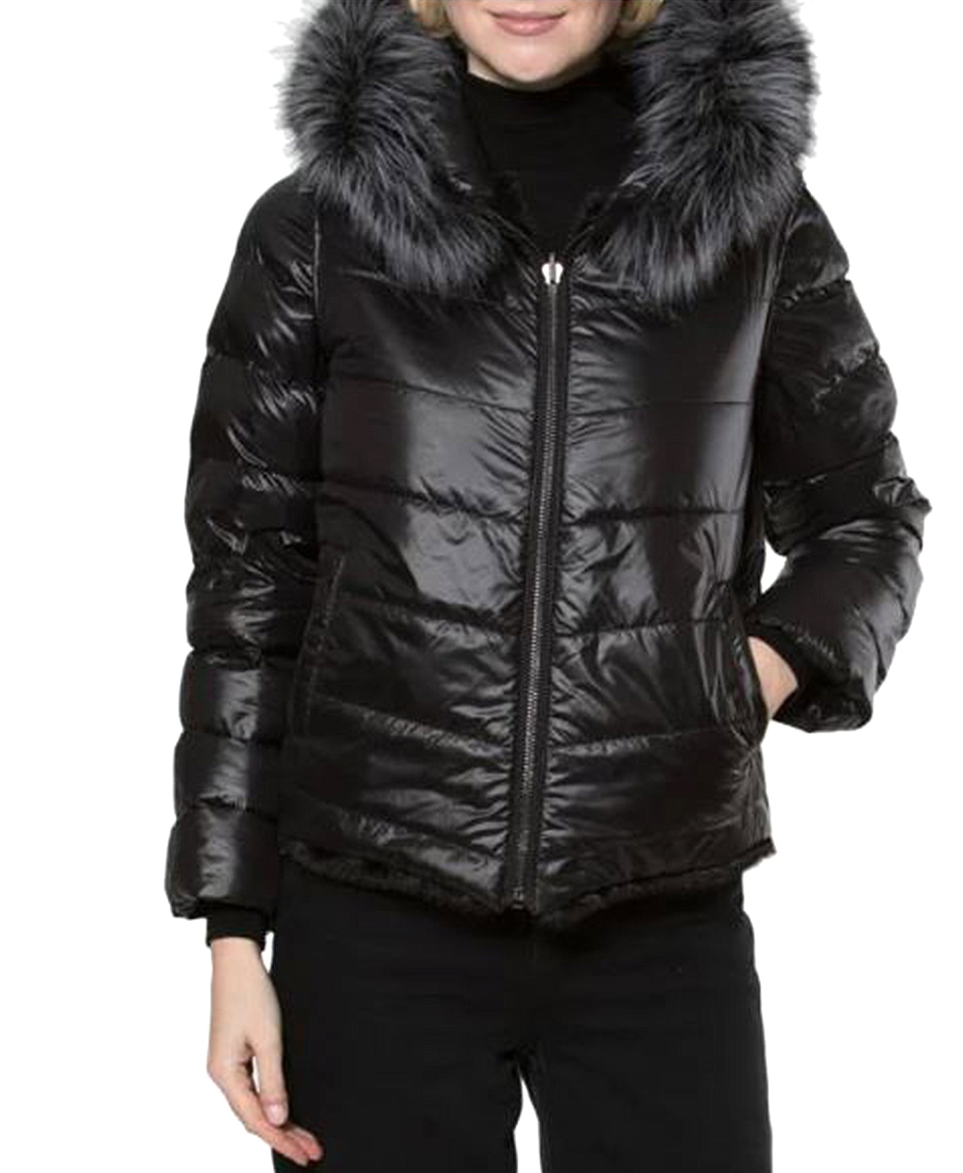 Reversible Faux Fur Quilted Jacket w/ Hood view 2