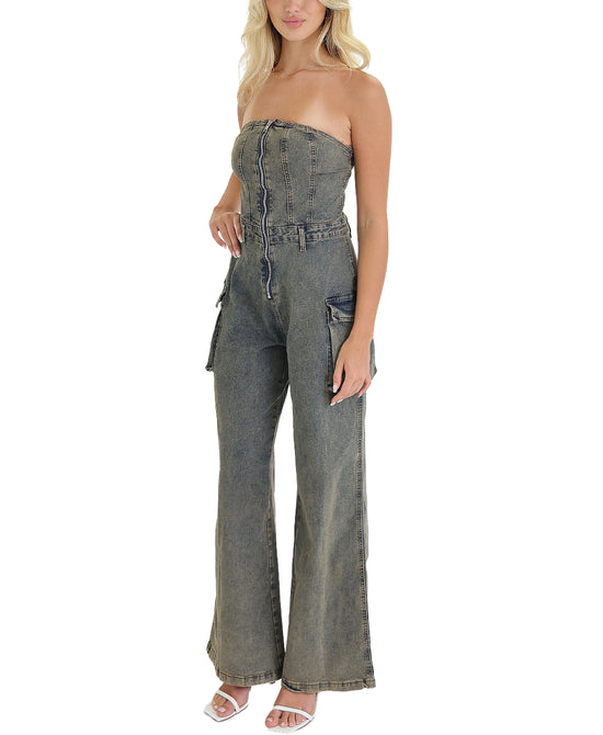 Denim Cargo Jumpsuit view 1