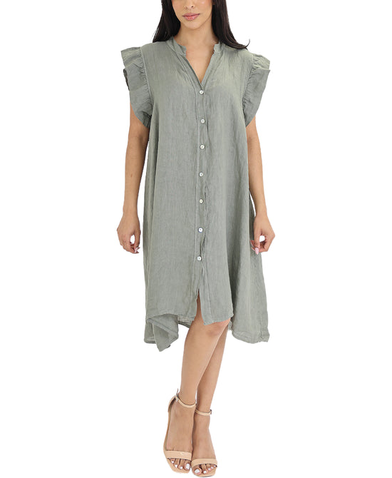 Linen Shirt Dress w/ Ruffle Sleeves view 1