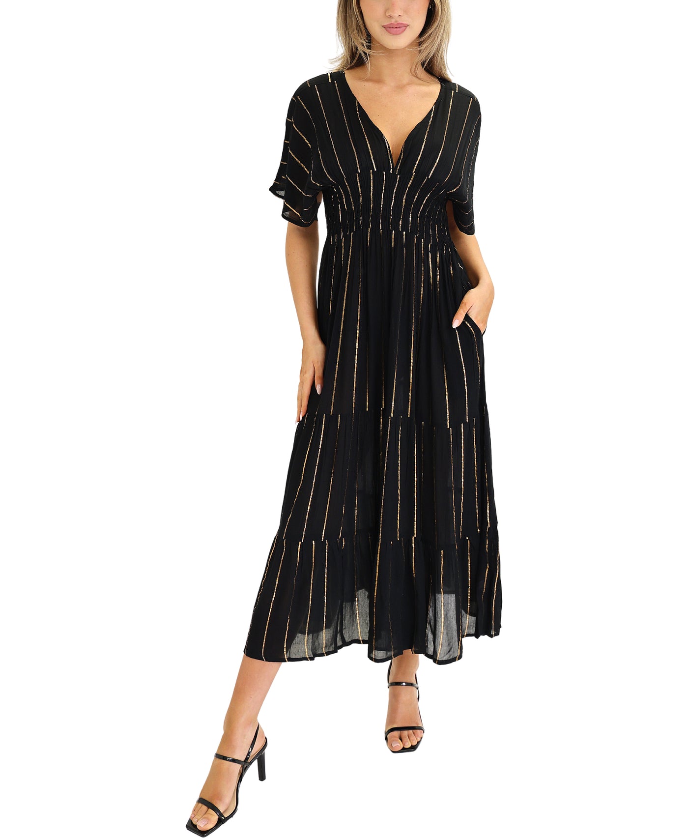 Maxi Dress w/ Metallic Stripes view 1