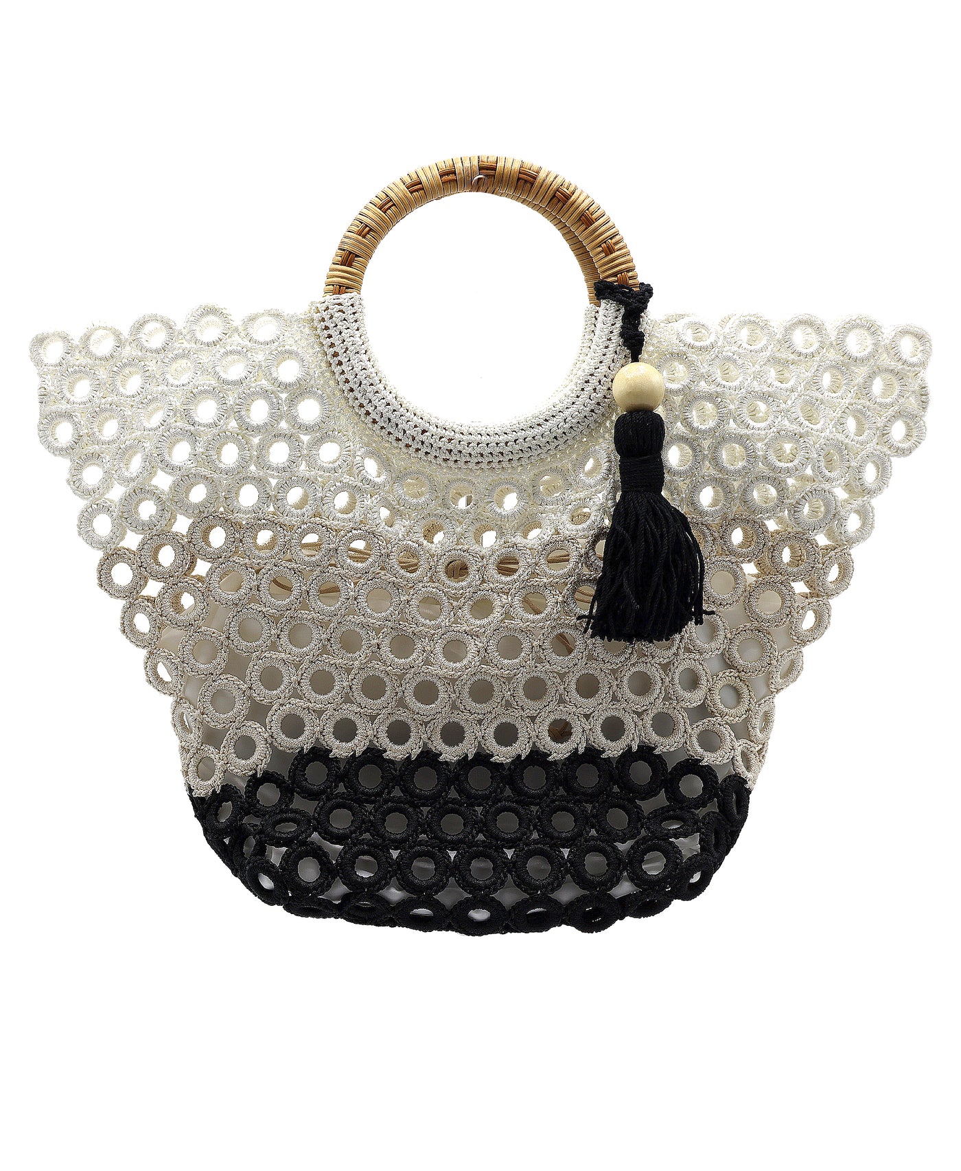 Tricolor Crochet Handbag w/ Tassel view 1