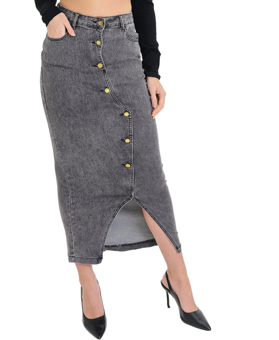 Denim Midi Skirt w/ Buttons view 