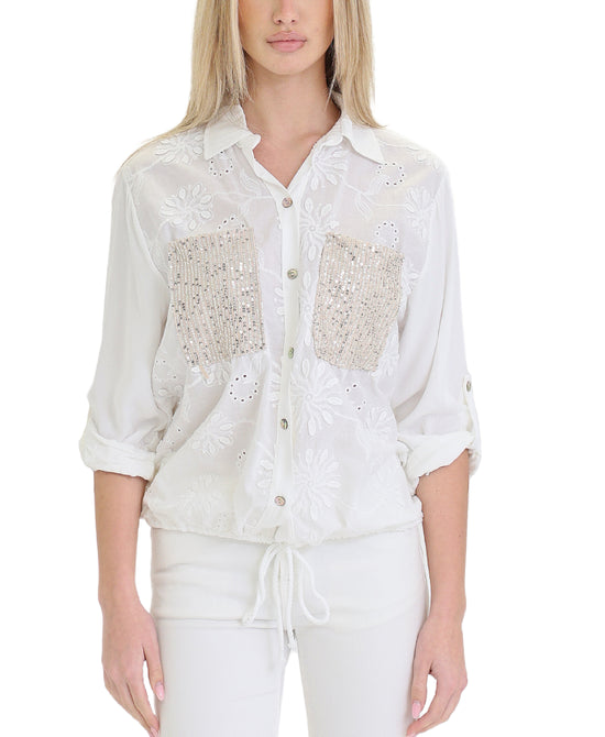 Embroidered Shirt w/ Sequin Pockets view 1