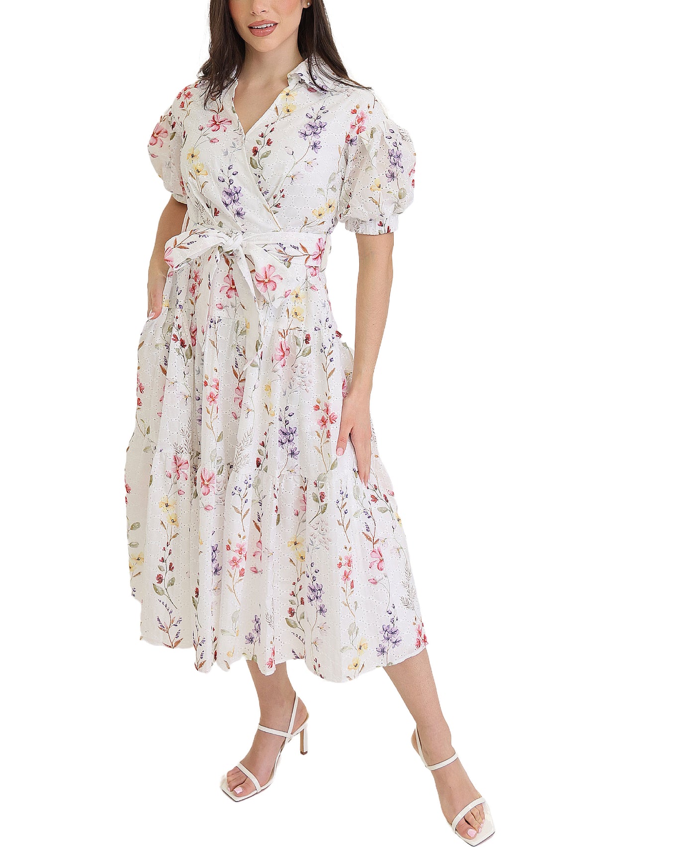 Floral Print Eyelet Midi Dress view 1