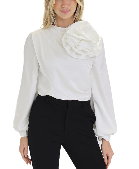 Balloon Sleeve Blouse w/ Flower view 