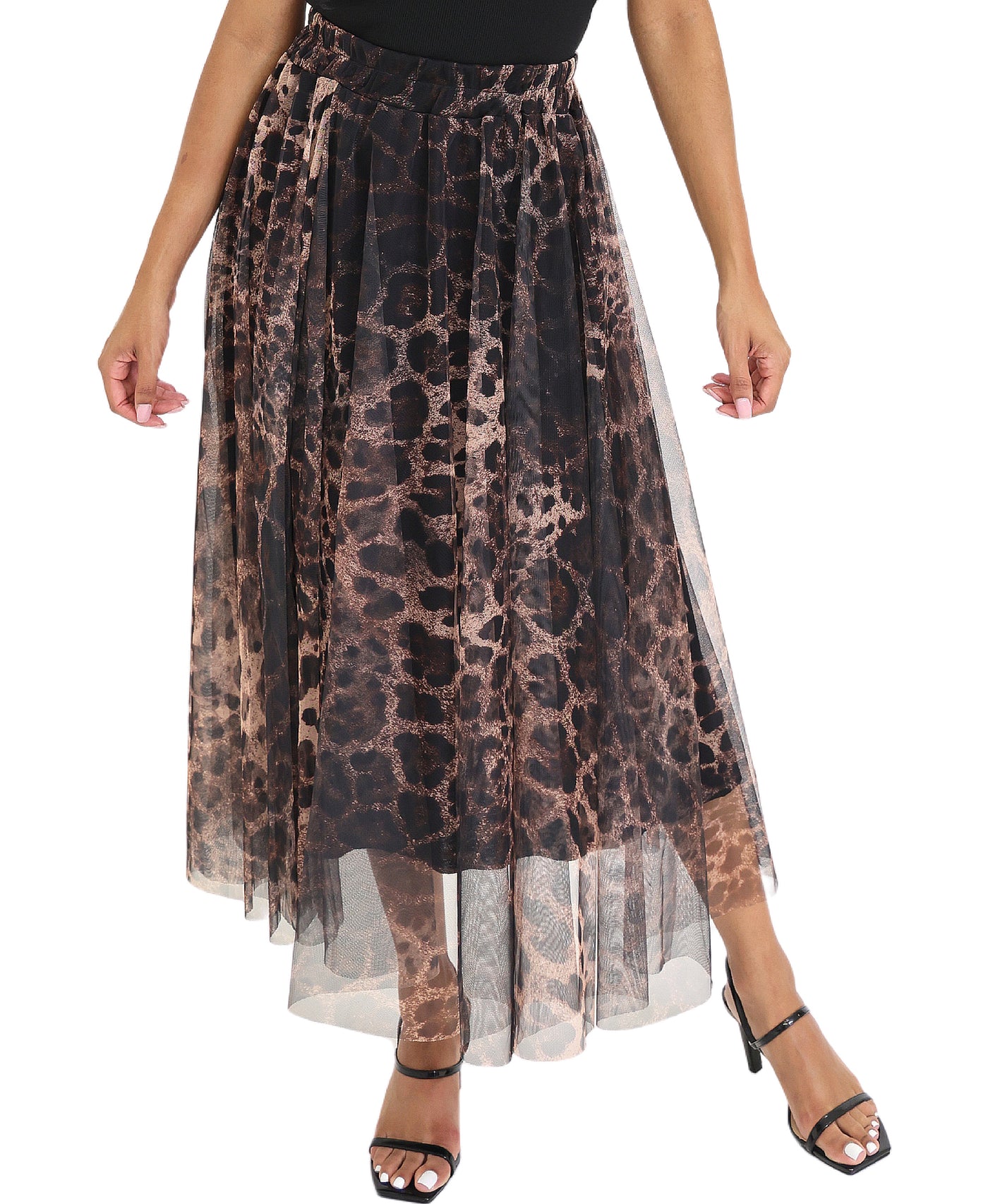 Leopard Print Tulle Maxi Skirt view 1