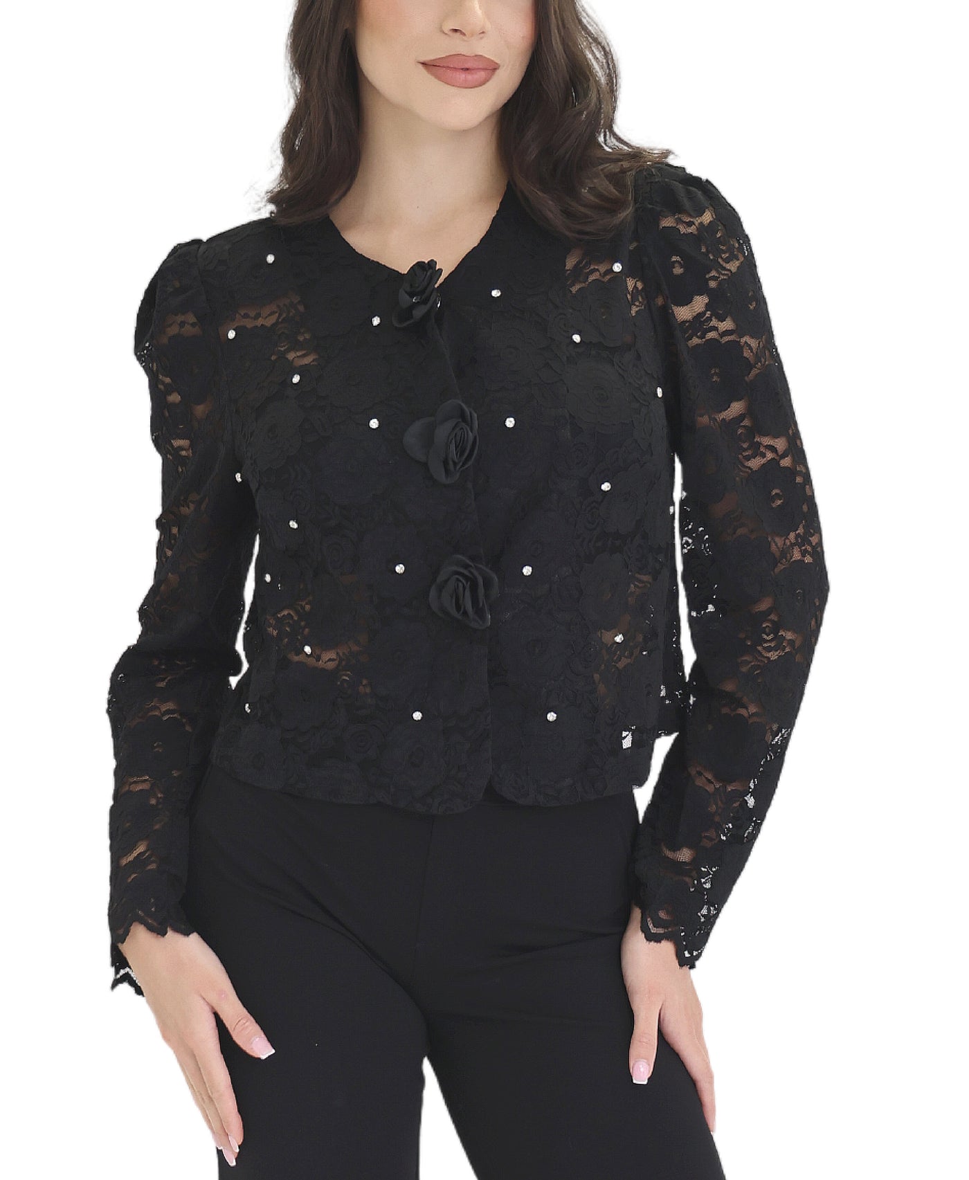 Lace Jacket w/ Rosettes & Rhinestones view 1