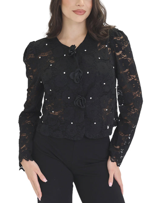 Lace Jacket w/ Rosettes & Rhinestones view 