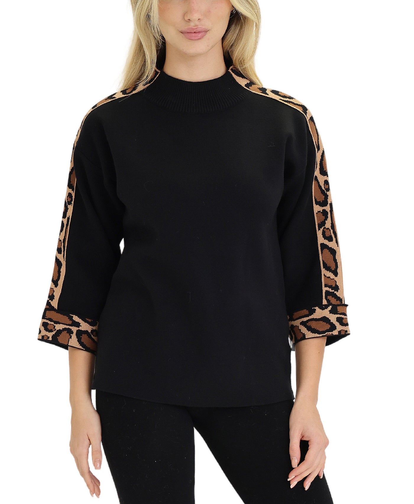 Sweater w/ Animal Print Trim view 1